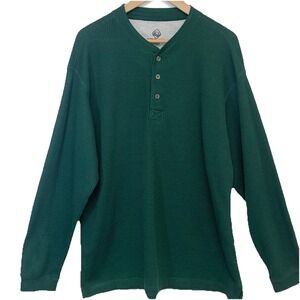 Alpine Lakes  Waffle Knit Henley Shirt Men XL Green Long Sleeve‎ Casual Workwear